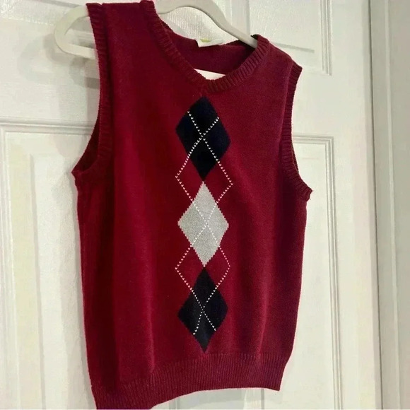 Boys Crazy 8 Sweater Vest Sz M 7-8 Burgundy Argyle Holiday Preppy Dressy V Neck - Picture 3 of 6
